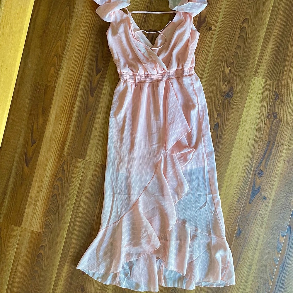 Peach Love California Apricot Cold Shoulder High Low Dress with Ruffles - Picture 5 of 7